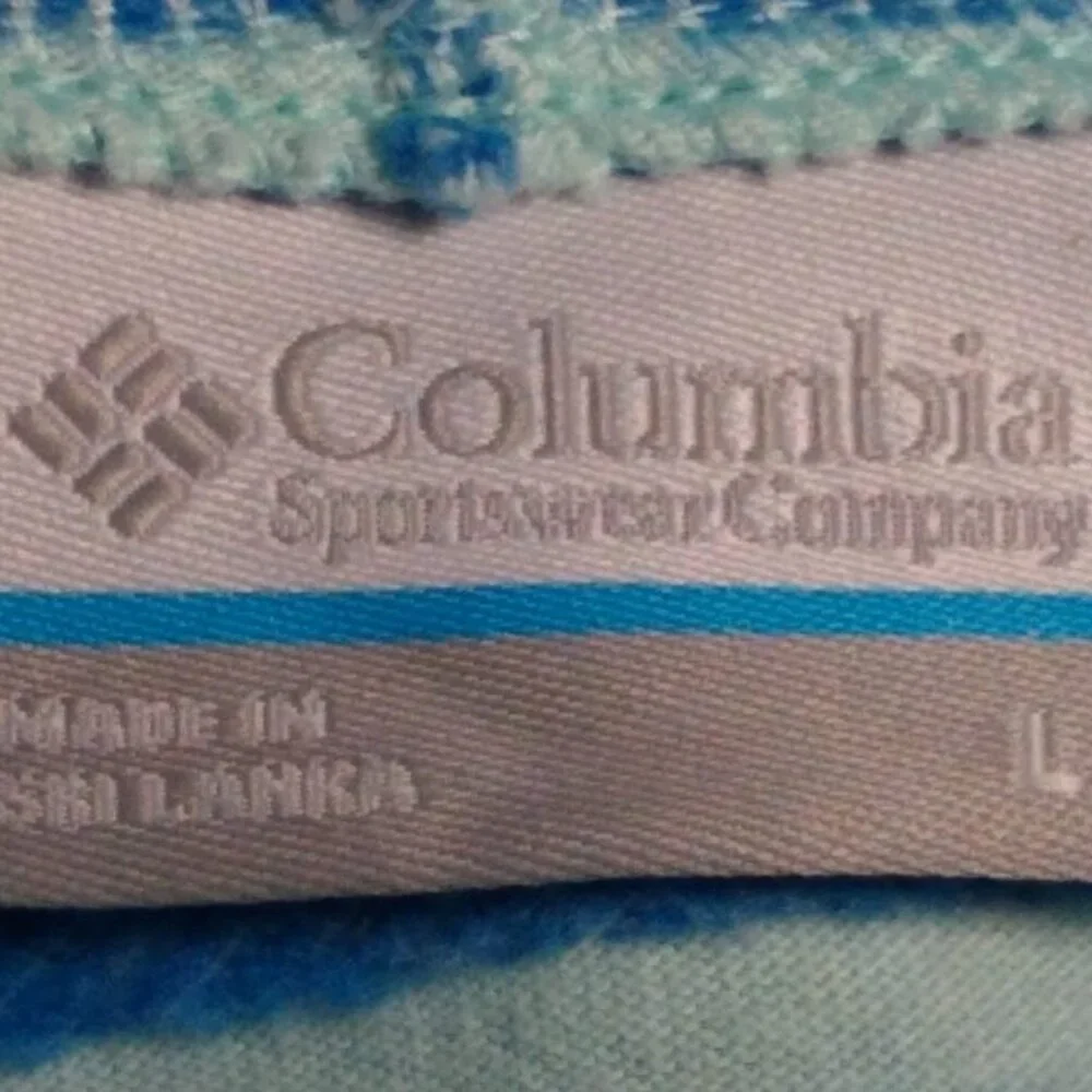Columbia women L zip-front sweatshirt hoodie aqua stripes - Picture 2 of 15